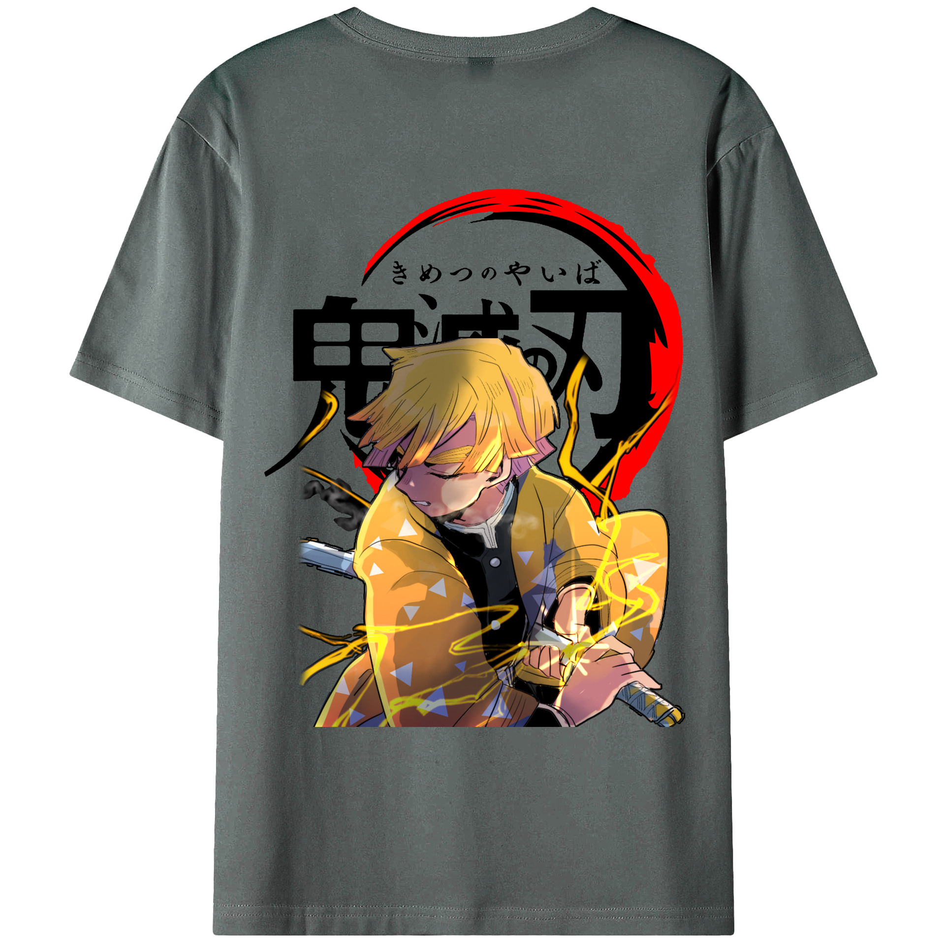 （画像用） 鬼滅の刃（きめつのやいば）我妻 善逸／あがつま ぜんいつ Agatsuma Zenitsu 綿100％ メンズ半袖Tシャツ（バックプリント） 通気性